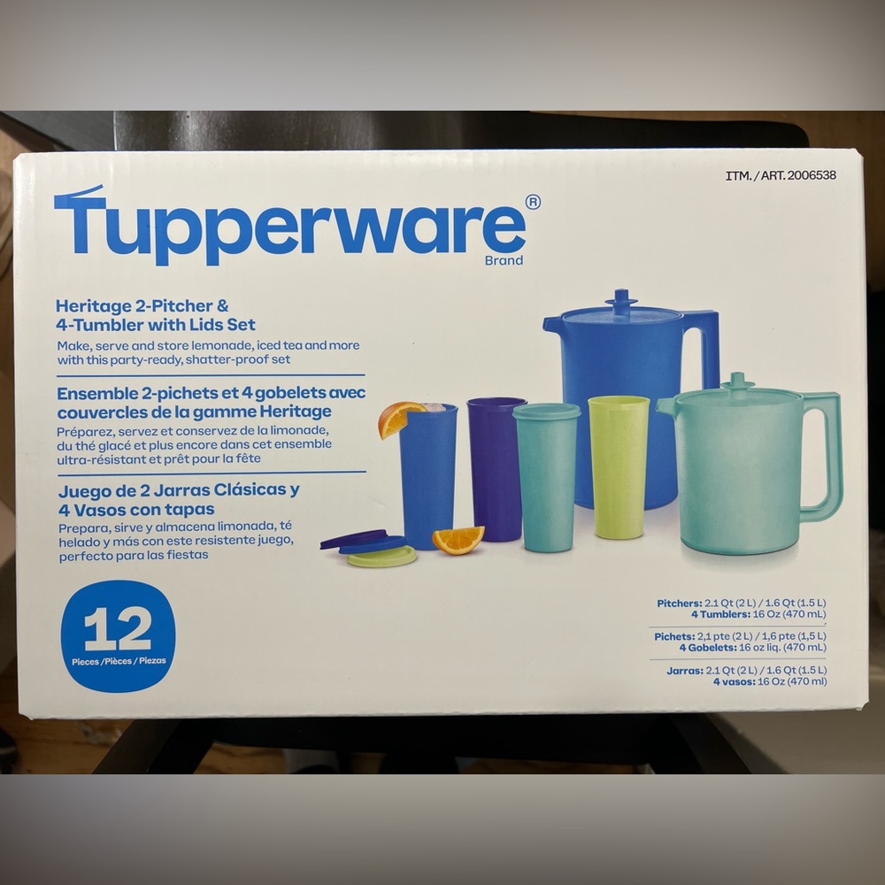 Tupperware Blue, Teal, Lime & Aqua Pitcher and Tumbler Set